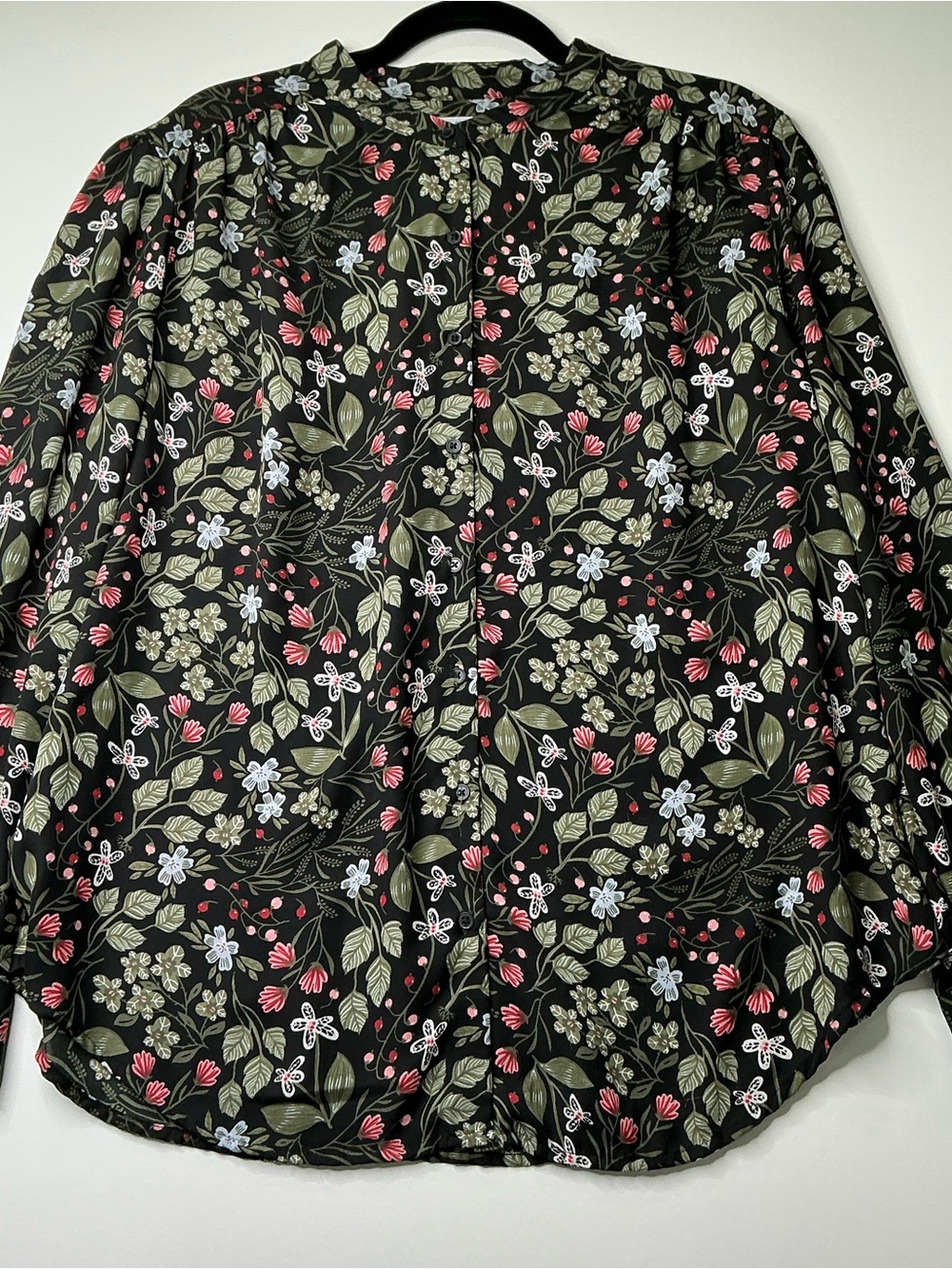 Time and Tru Women’s Black Floral Peasant Blouse Long Sleeve Size XL Preowned